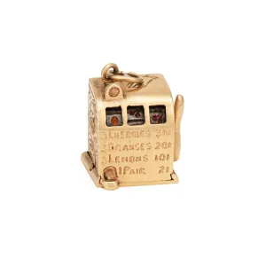 Vintage Slot Machine Charm Moves 14k Yellow Gold Pendant Fine Gambling Jewelry