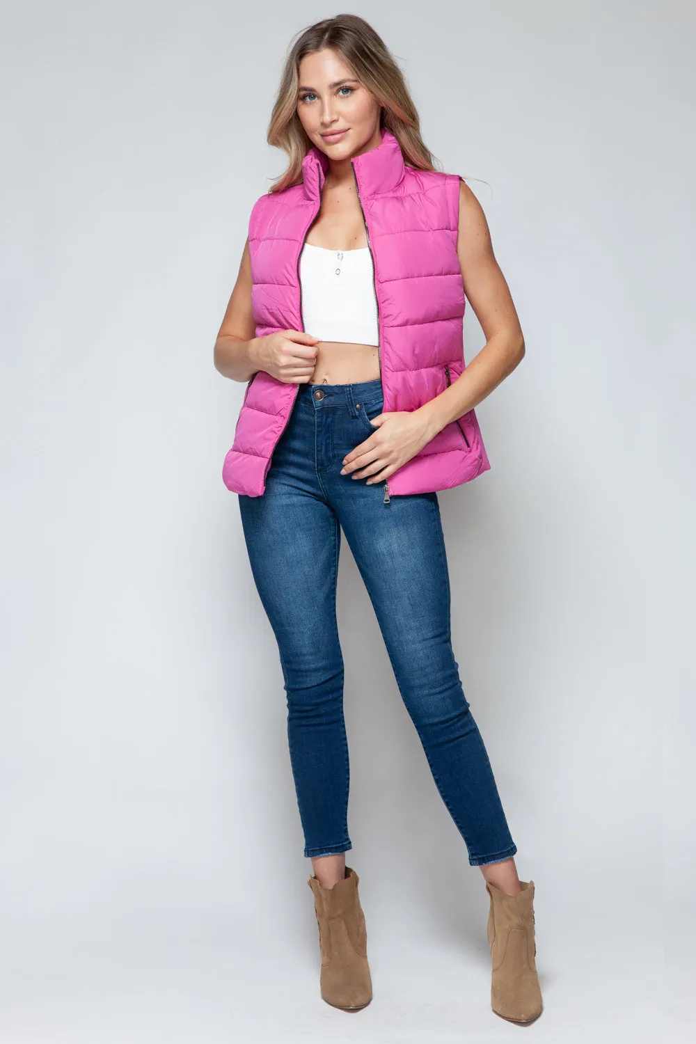 Violet Zip Up Turtleneck Vest with Pockets