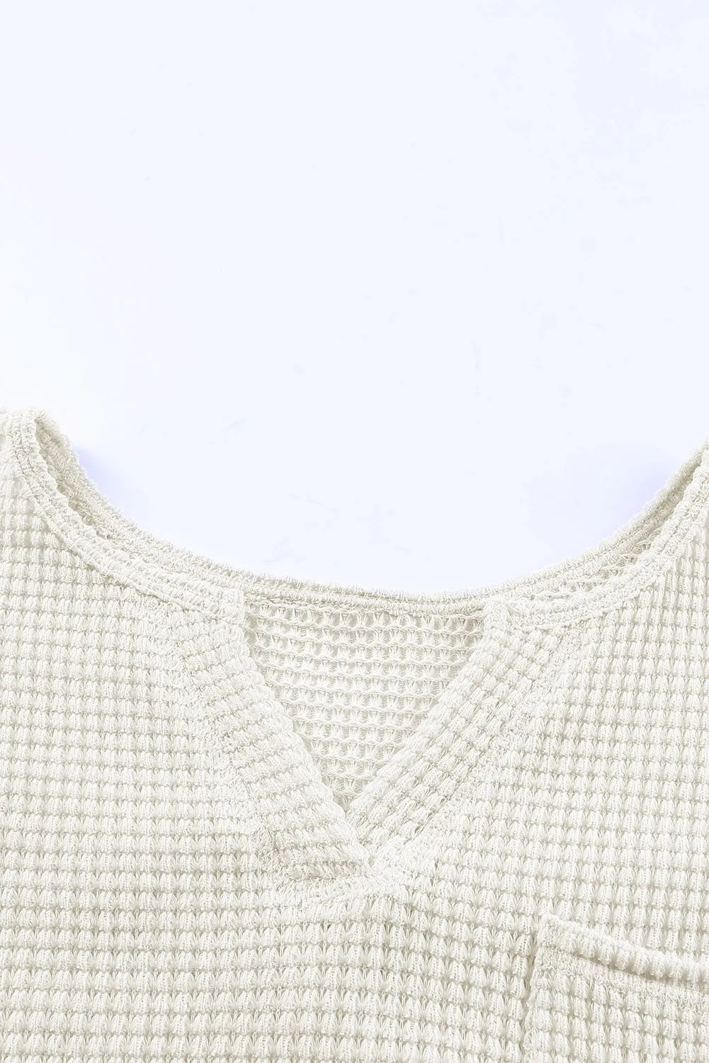 Waffle Knit Split Neck Pocketed Loose Top