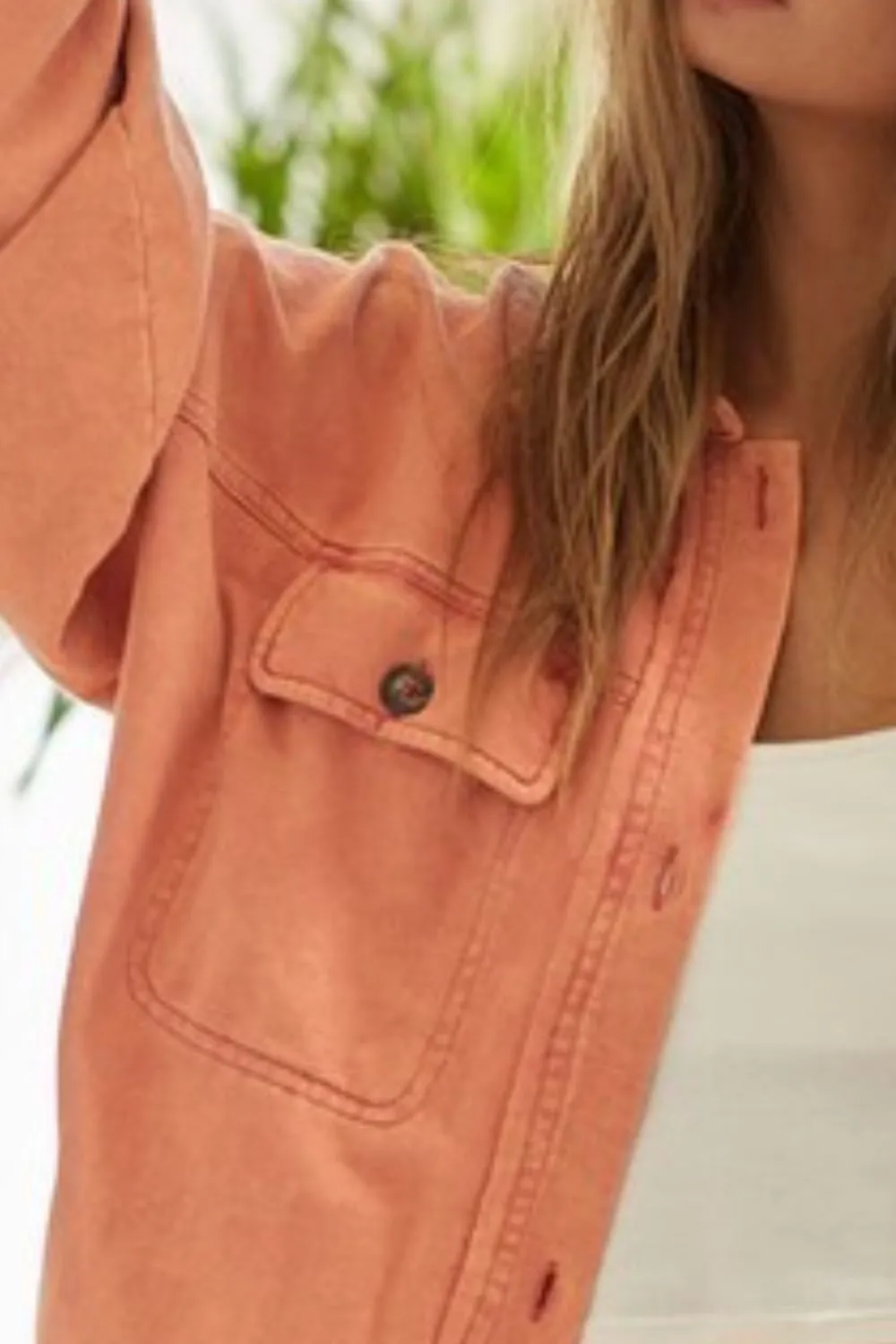Washed Button Up Shacket with Chest Pockets