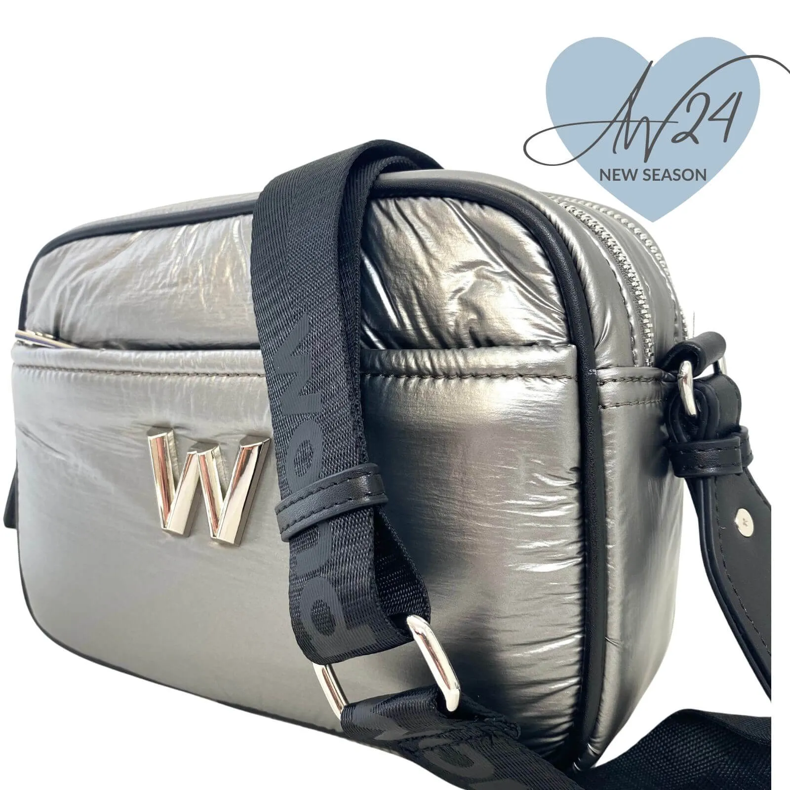 Wonders Silver Nylon Crossbody Bag