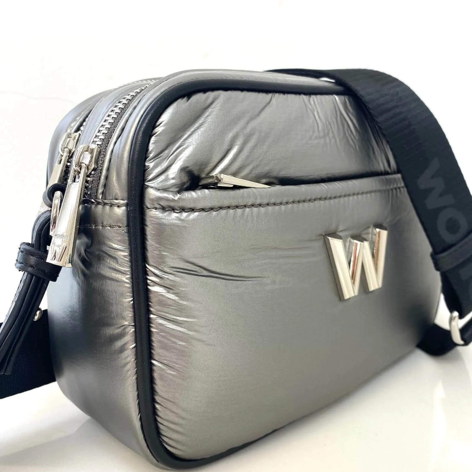 Wonders Silver Nylon Crossbody Bag