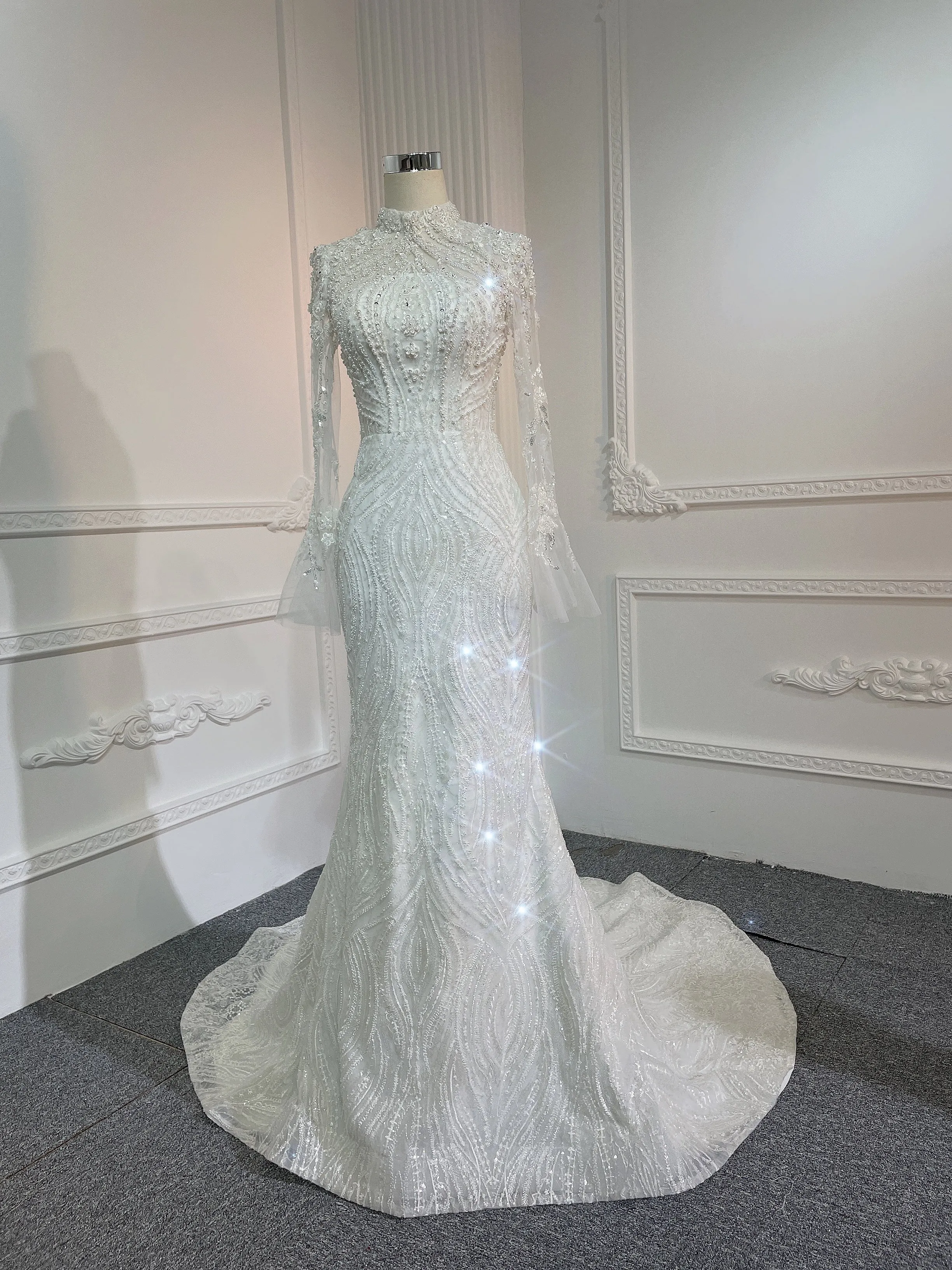 Z046- BYG luxury beading long sleeves mermaid wedding dress